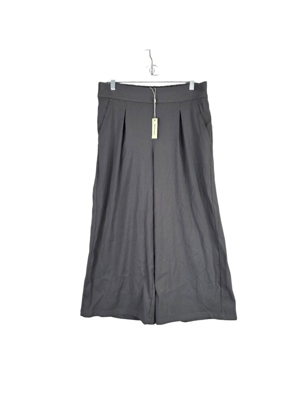 Womens Max Studio Gray Wide-Leg Pleated Pants Elastic Waist Polyester Blend L